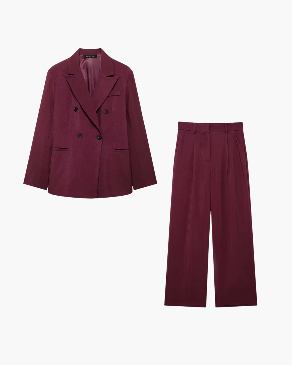 Vintage Bordeaux Rode Blazer en Pantalon Set voor Dames