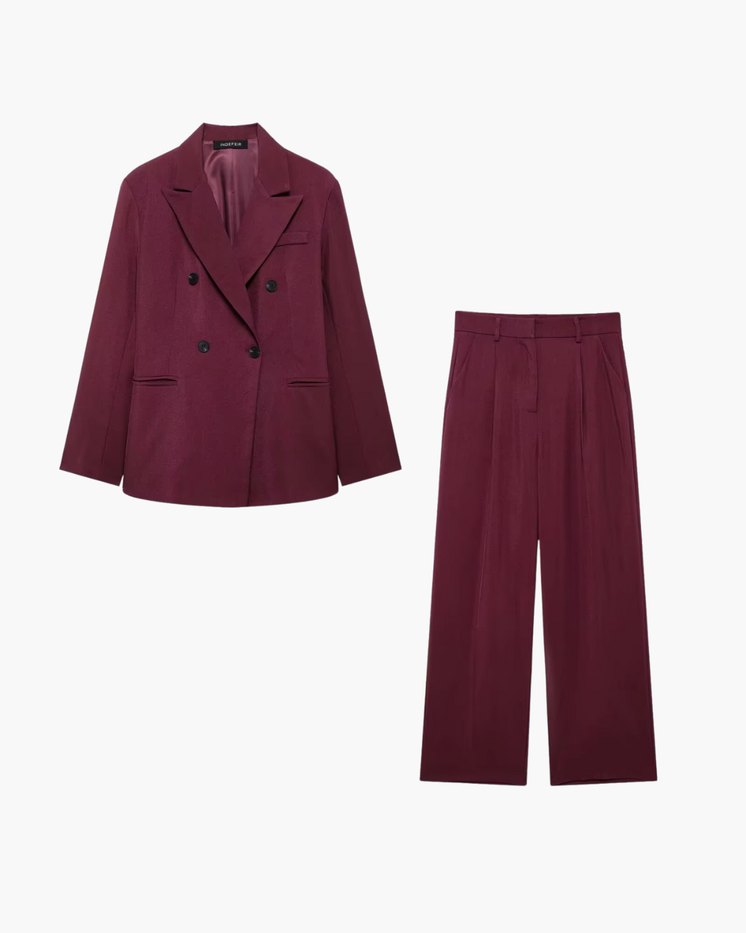 Vintage Bordeaux Rode Blazer en Pantalon Set voor Dames