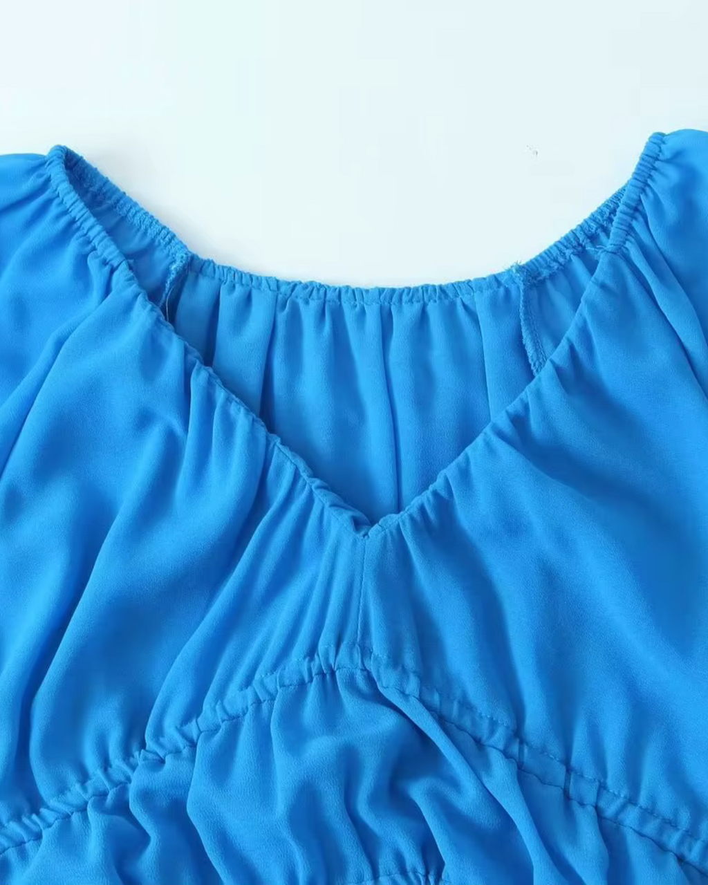 Chiffon V-Hals Jurk met Lantaarnmouwen en Ruches voor Dames