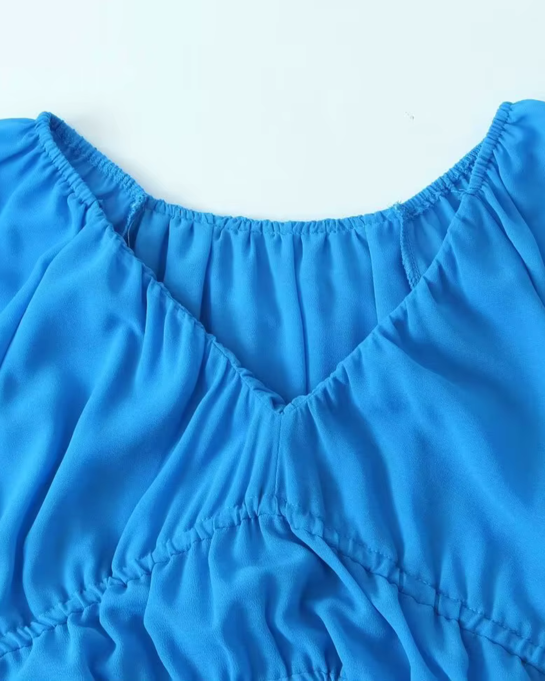 Chiffon V-Hals Jurk met Lantaarnmouwen en Ruches voor Dames