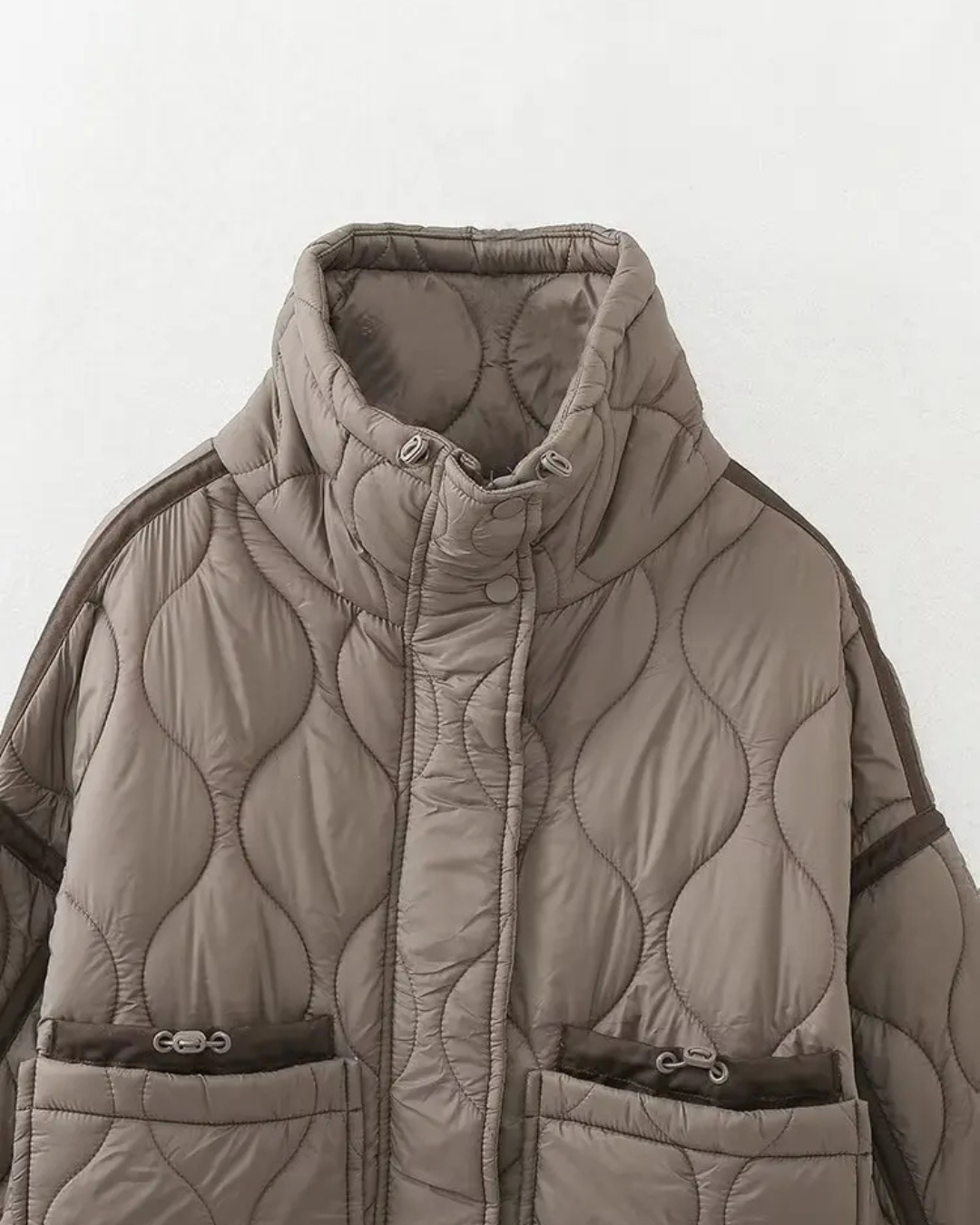 Katoenen Winterjas  met Trekkoord en Hoge Kraag voor Dames