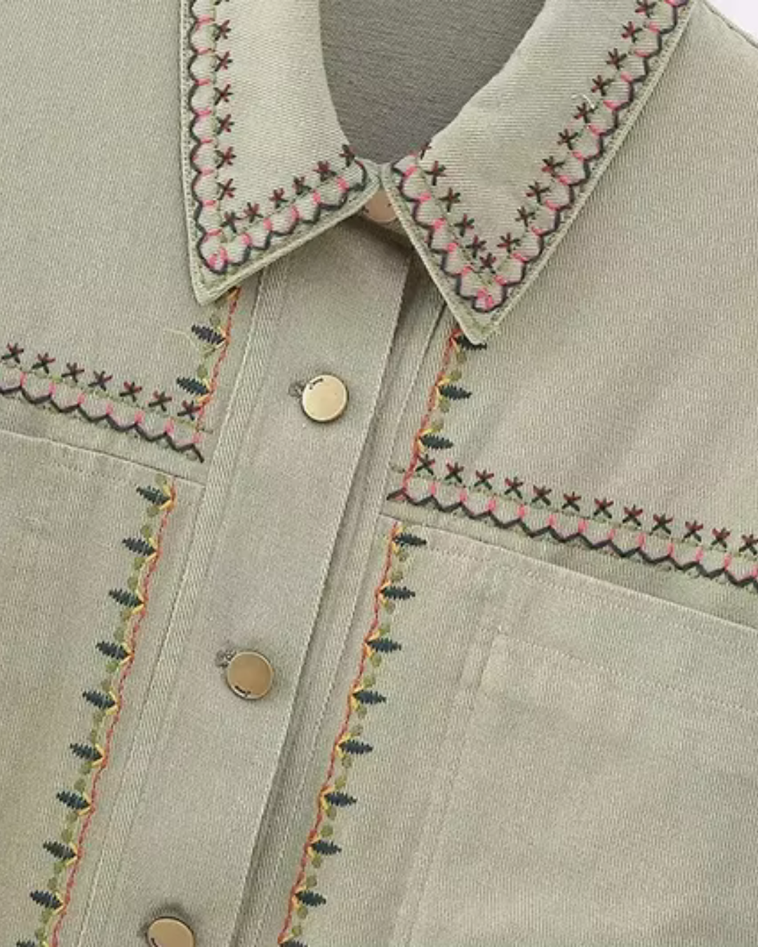 Herfst Mode Vintage Borduurwerk Denim Blouse voor Dames