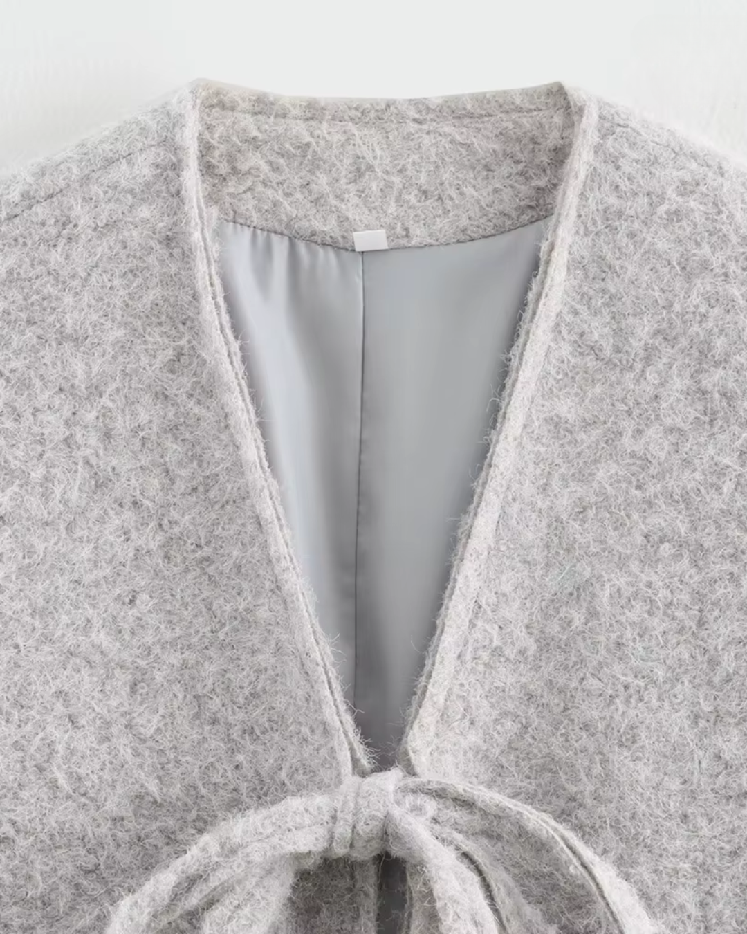 Retro Chique Effen Jas met Strik en V-Hals voor Dames