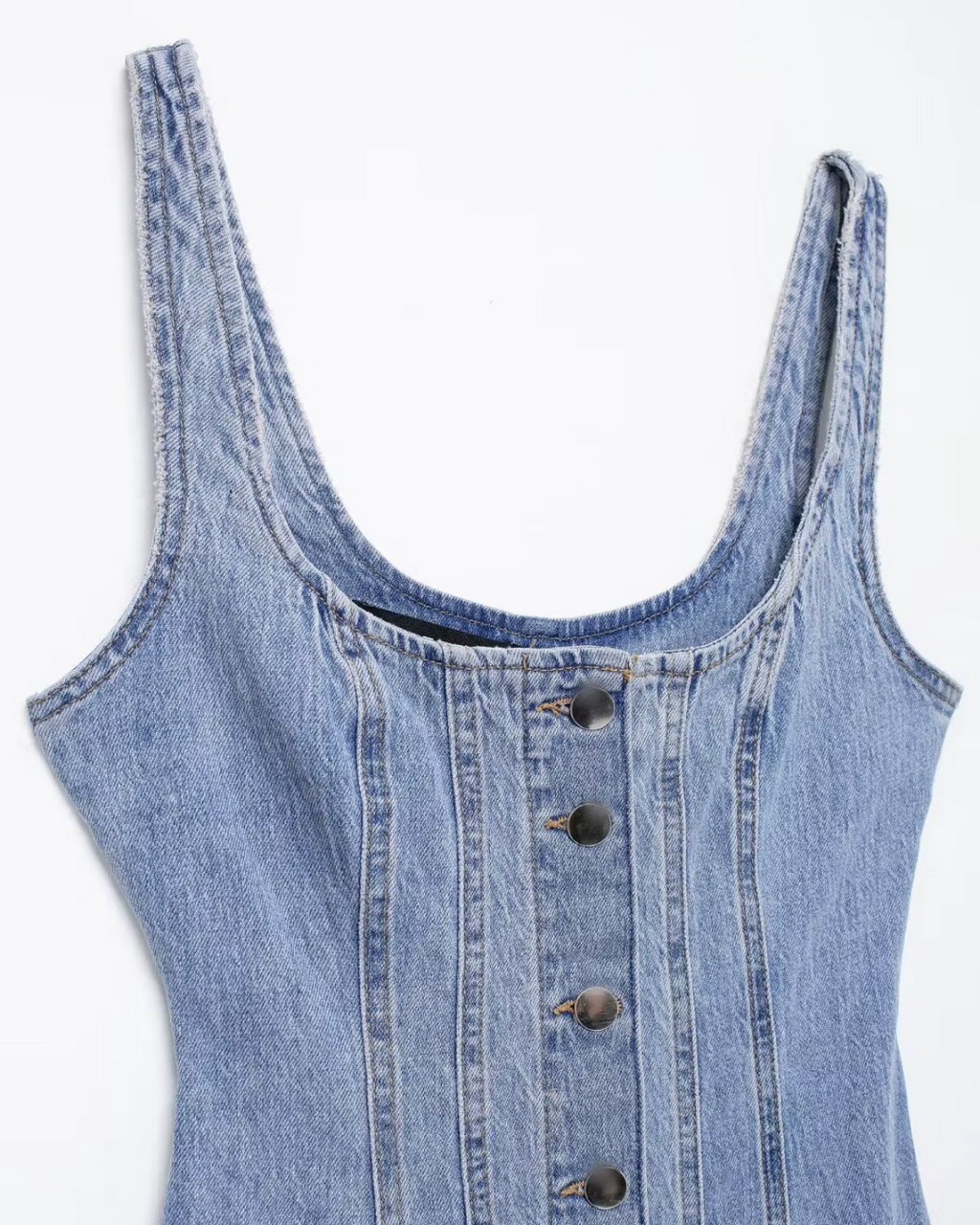 Denim Mouwloze Lange Jurk met Knoopsluiting voor Dames