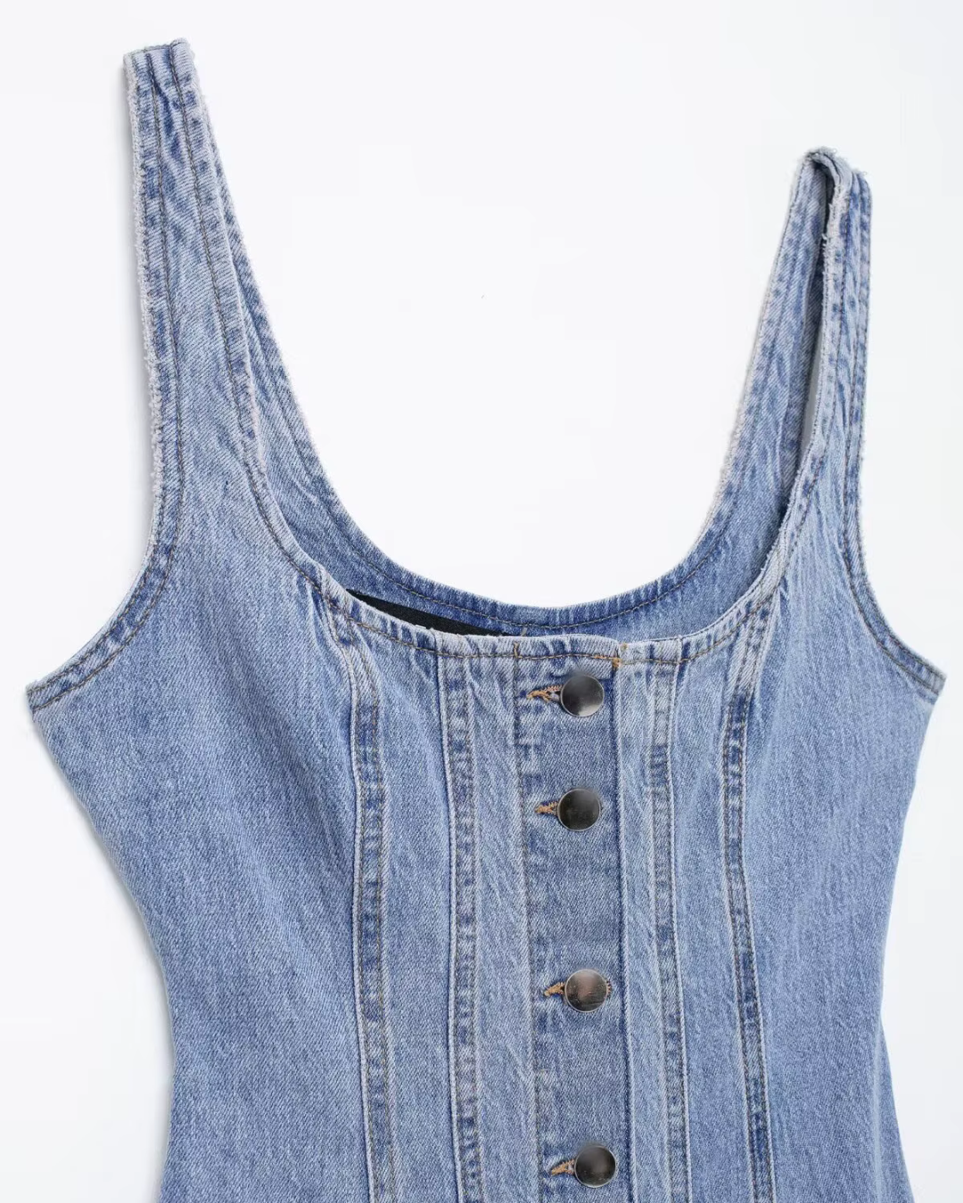 Denim Mouwloze Lange Jurk met Knoopsluiting voor Dames