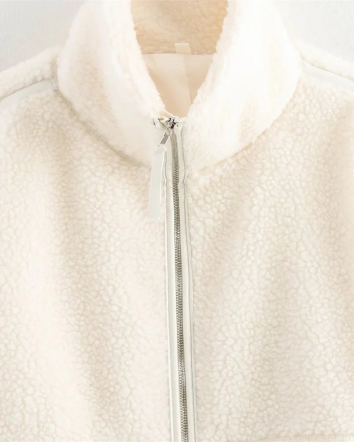 Effen Oversized Teddy Fleece Jas met O-hals voor Dames