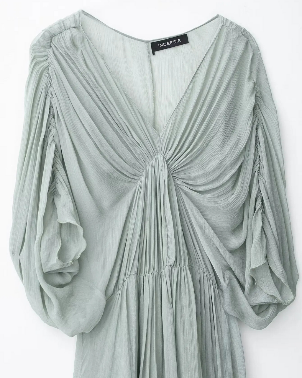 Lange V-hals Zomerjurk met Plooien en Korte Mouw voor Dames