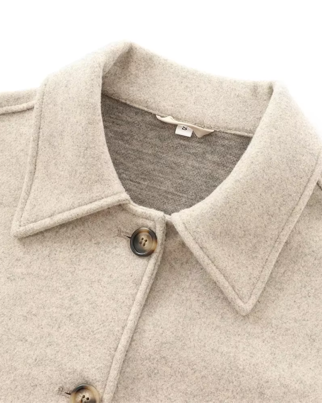 Effen Beige Losse Vilten Jas met Knopen voor Dames