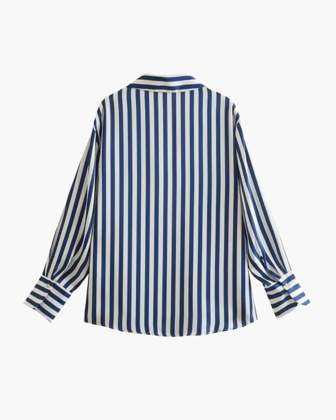 Blauw-Wit Gestreepte Satijnen Blouse voor Dames