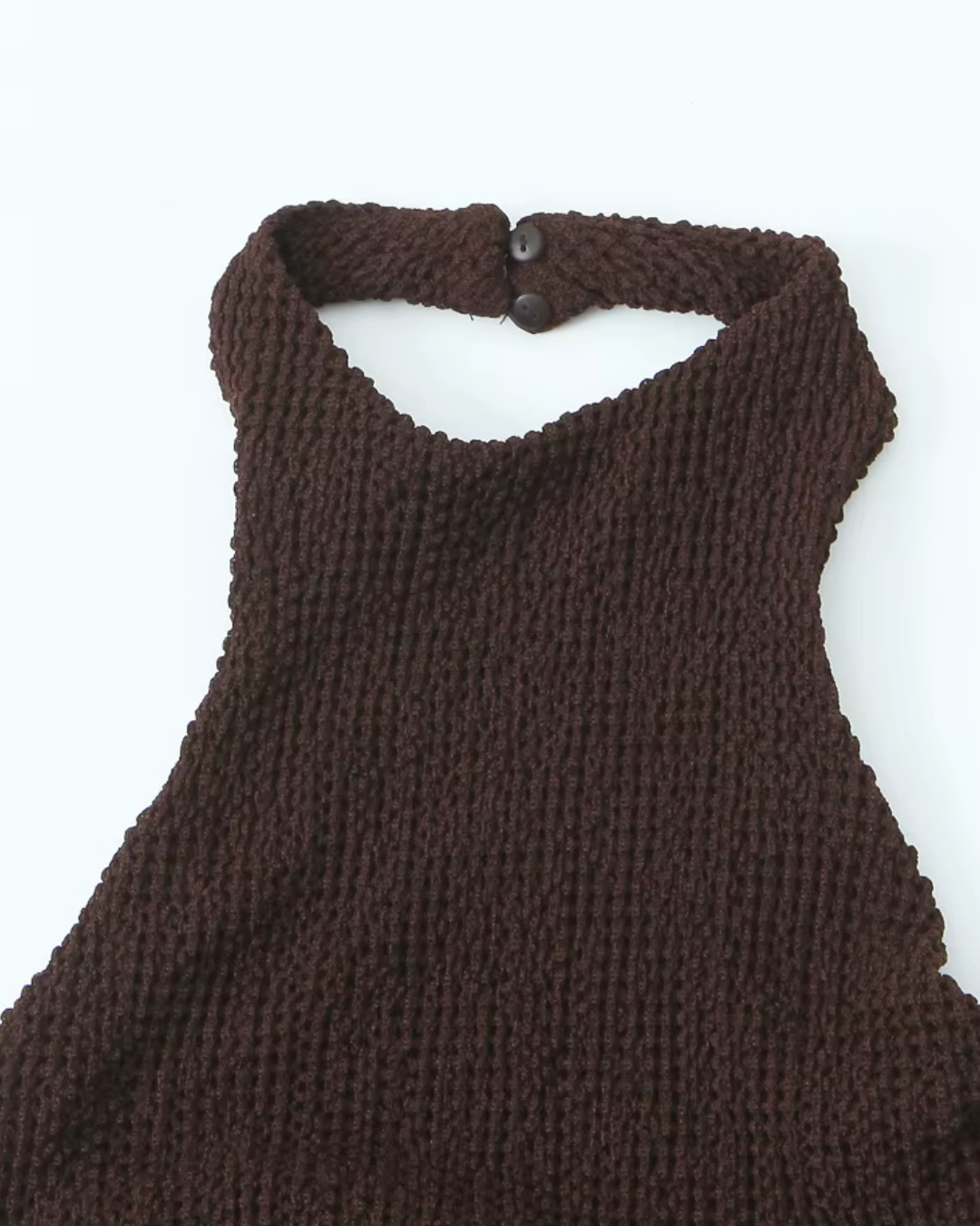 Bruine Halter Midi Jurk met Open Rug voor Dames