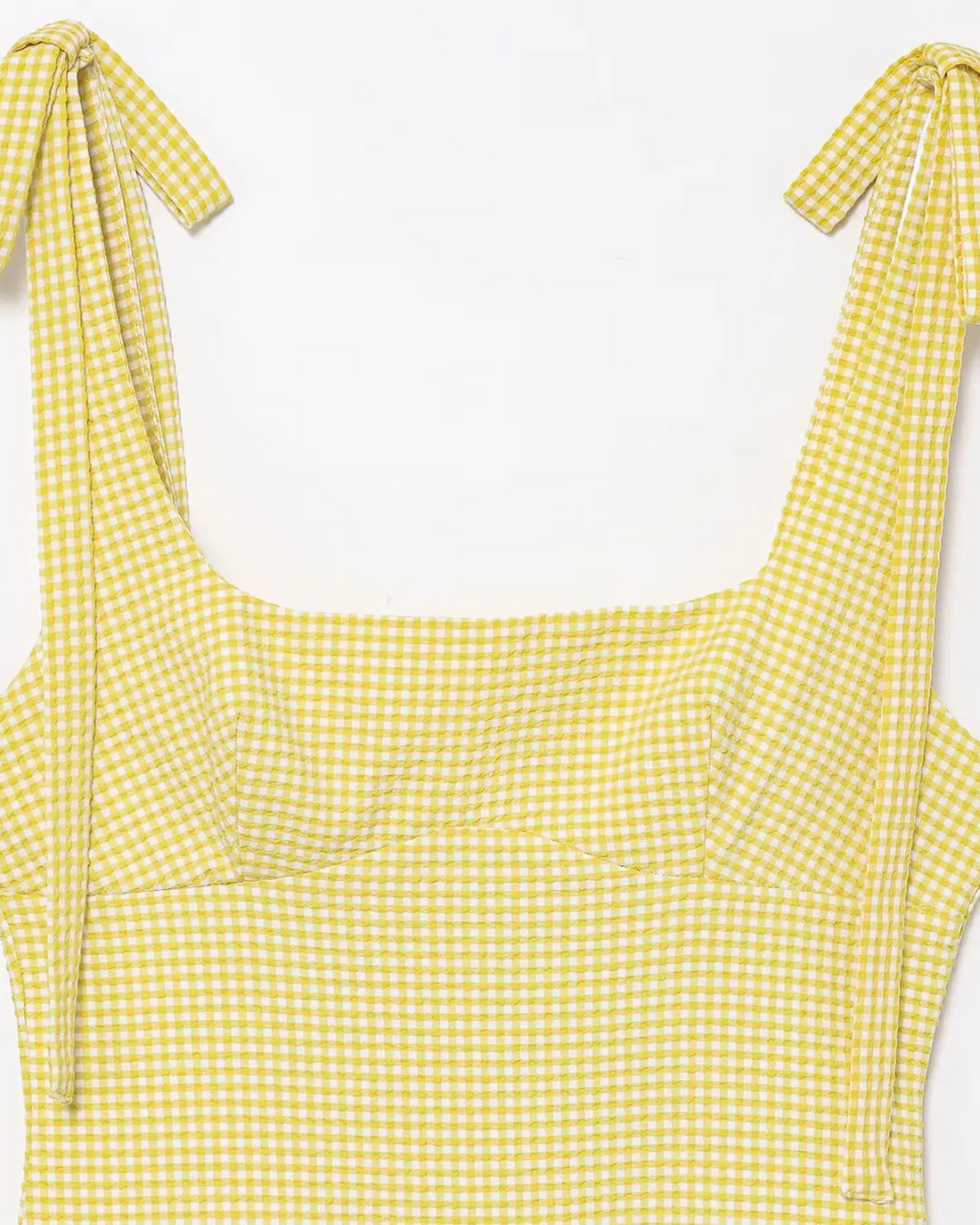 Gele Geruite Jurk met Vierkante Hals, Open Rug & Strikdetail voor Dames