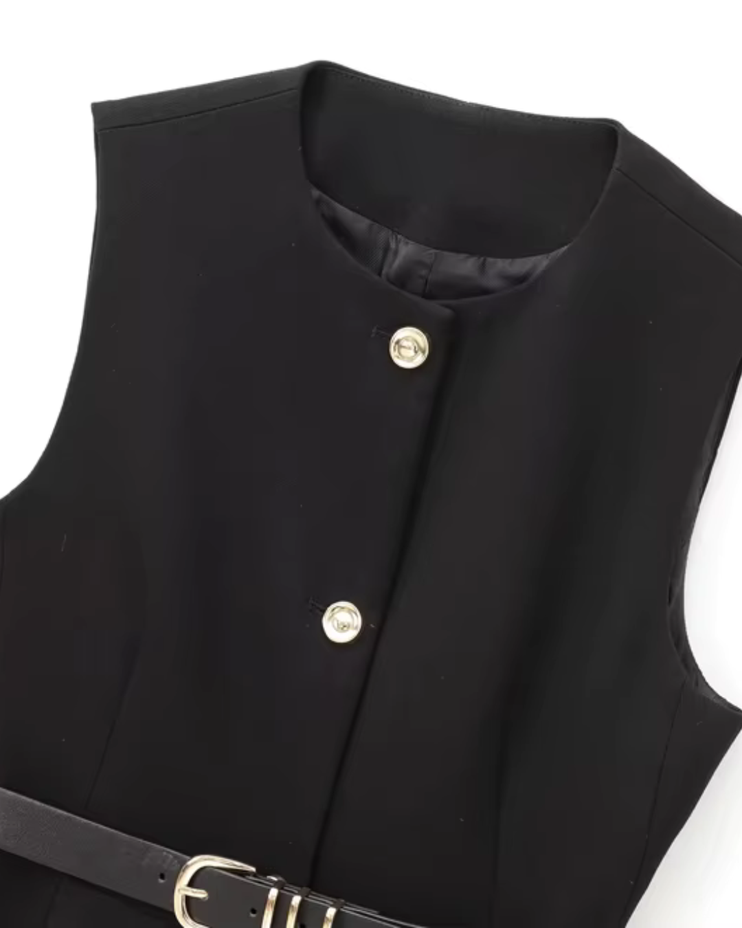 Lange Zwarte Gilet met Riem voor Dames