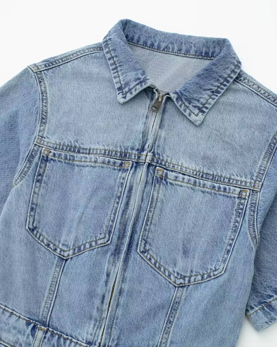 Vintage Blauwe Denim Jumpsuit met Ritssluiting voor Dames