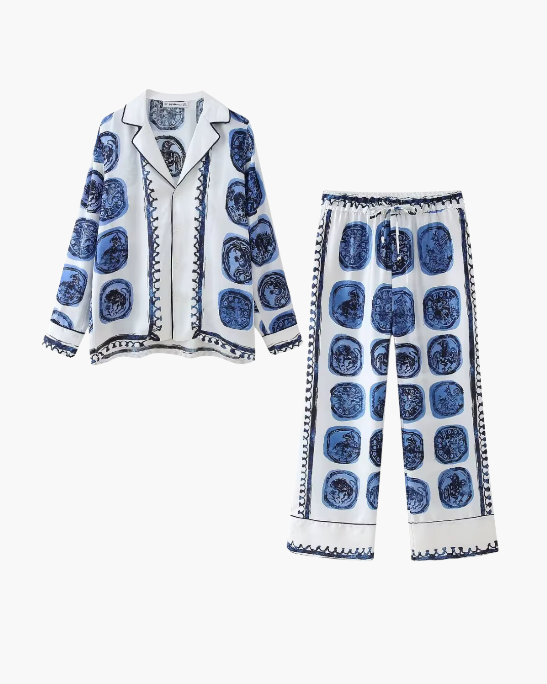 Vintage Casual Dames Pak met Print en Wijde Pijpen voor Dames