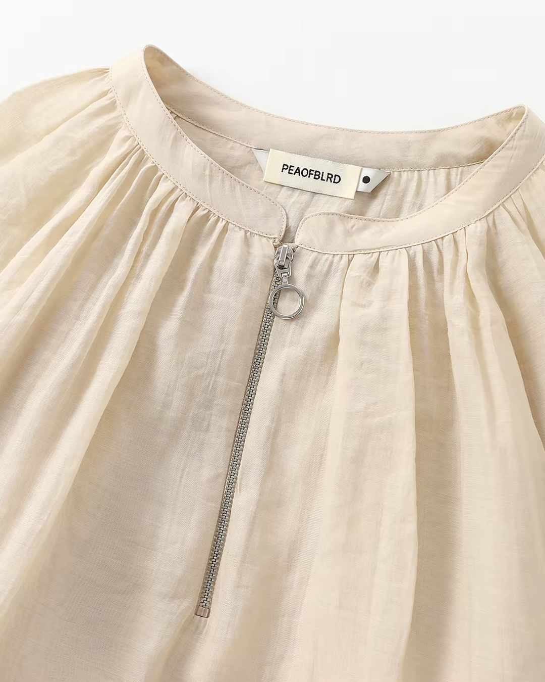 Vintage O-hals Blouse met Rits en Ballonmouwen voor Dames