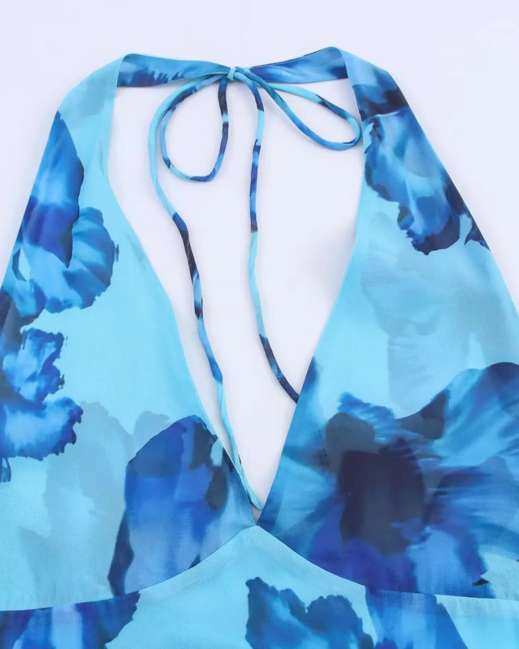 Blauwe Halterjurk met Bloemenprint en A-lijn Pasvorm voor Dames