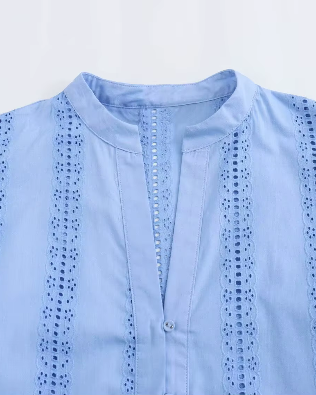 Geborduurd Overhemd met Veters en Pofmouwen voor Dames