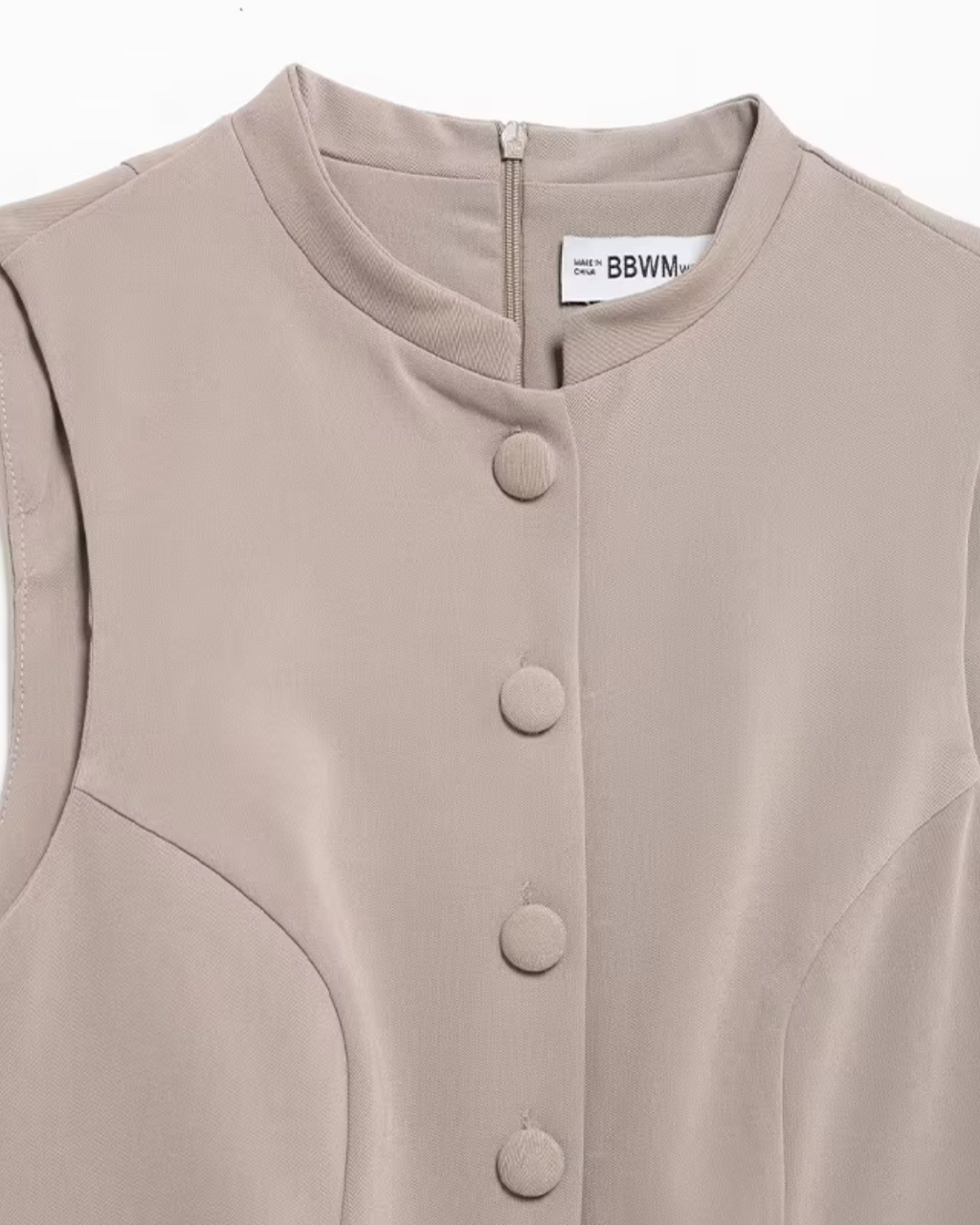 Mouwloze Speelpakje met O Hals en Rits Kaki voor Dames