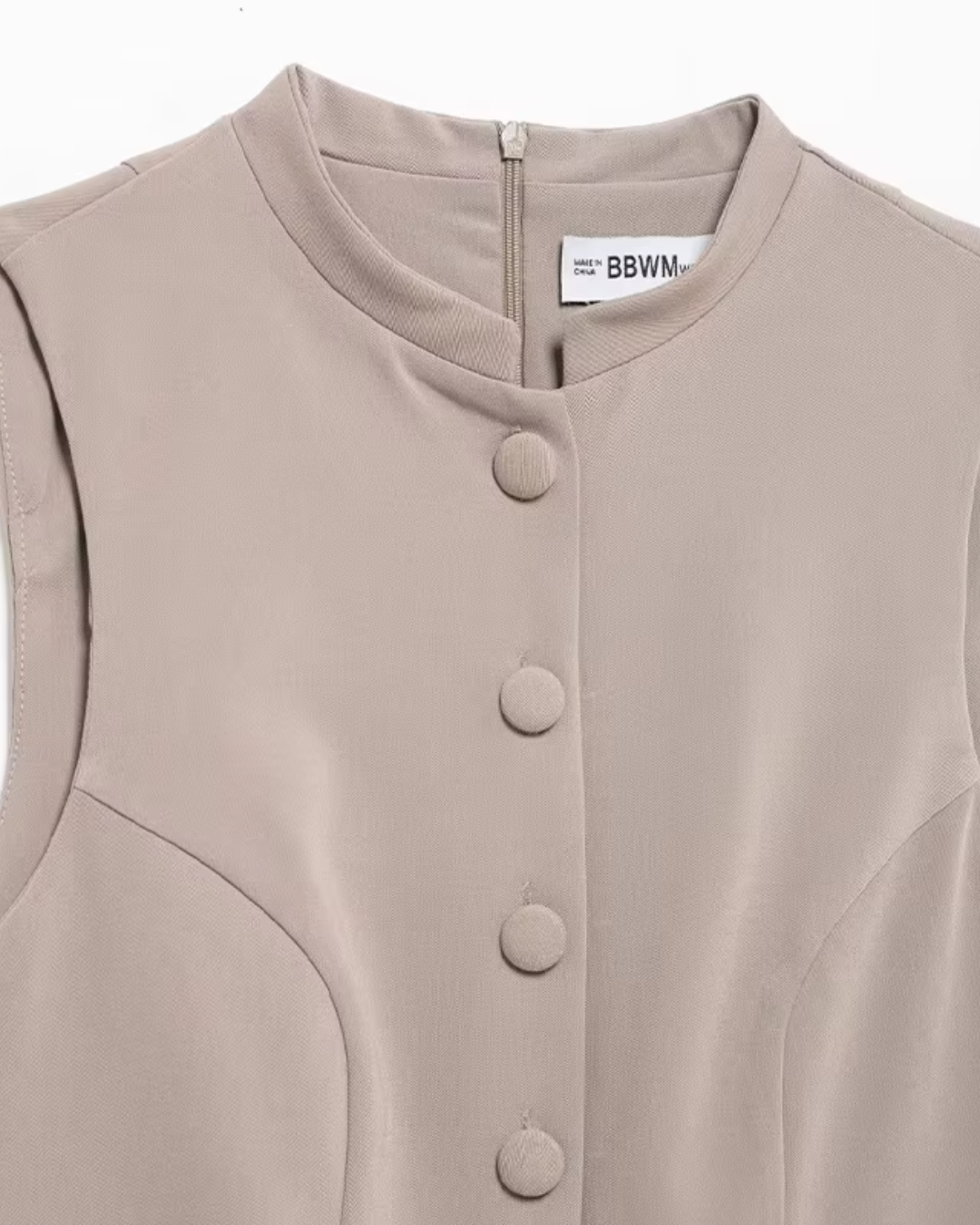 Mouwloze Speelpakje met O Hals en Rits Kaki voor Dames