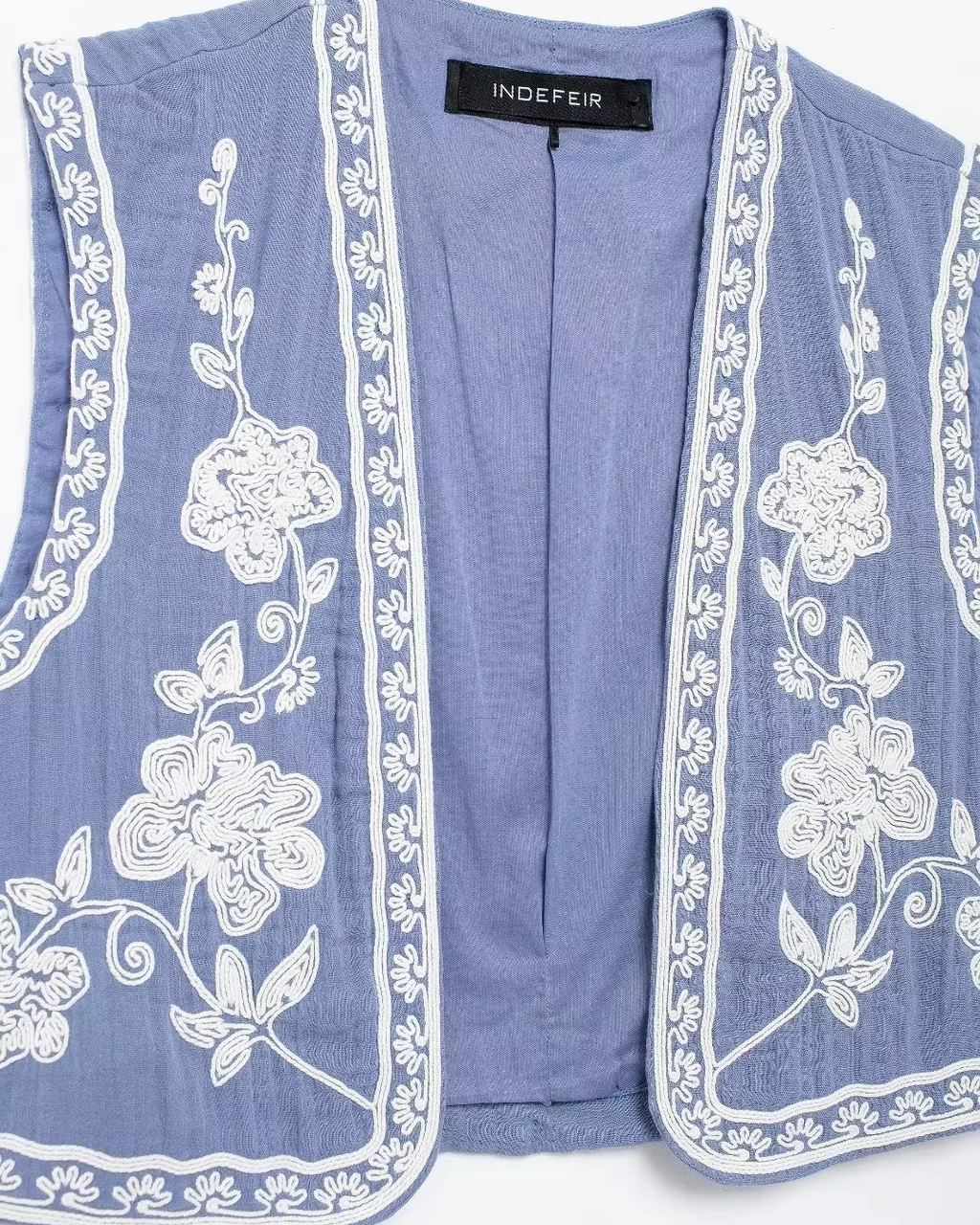 Vintage Mouwloos Vest met V-Hals en Bloemen Borduurwerk Dames