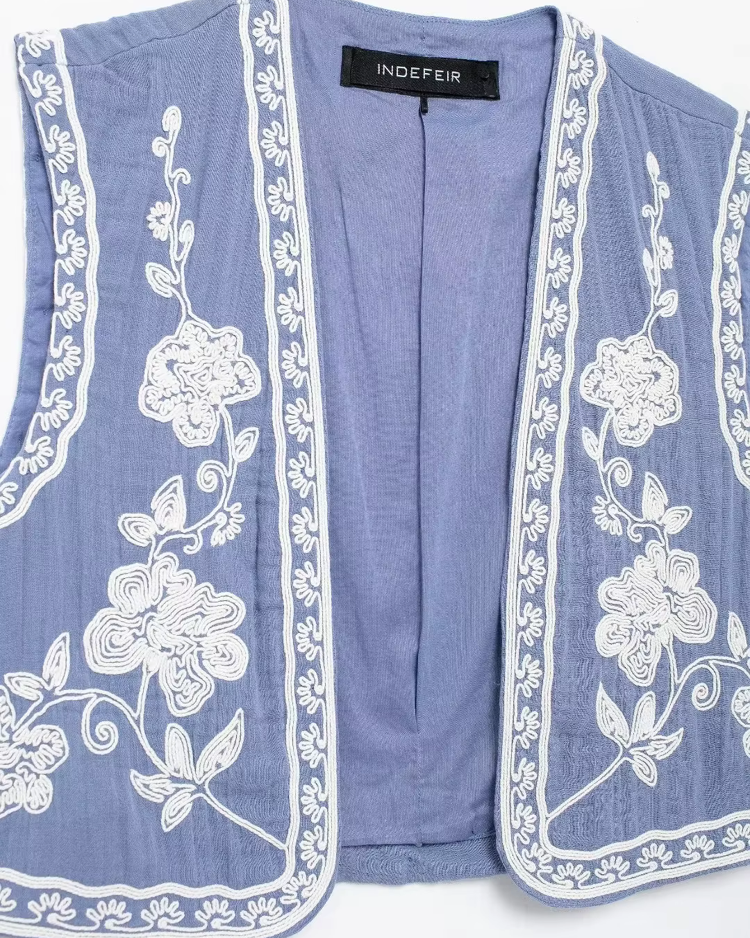 Vintage Mouwloos Vest met V-Hals en Bloemen Borduurwerk Dames