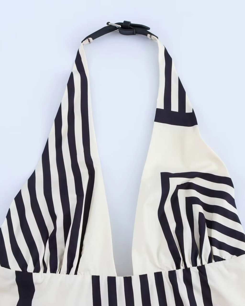 Lange Gestreepte Zomerjurk met V Hals en Rits voor Dames