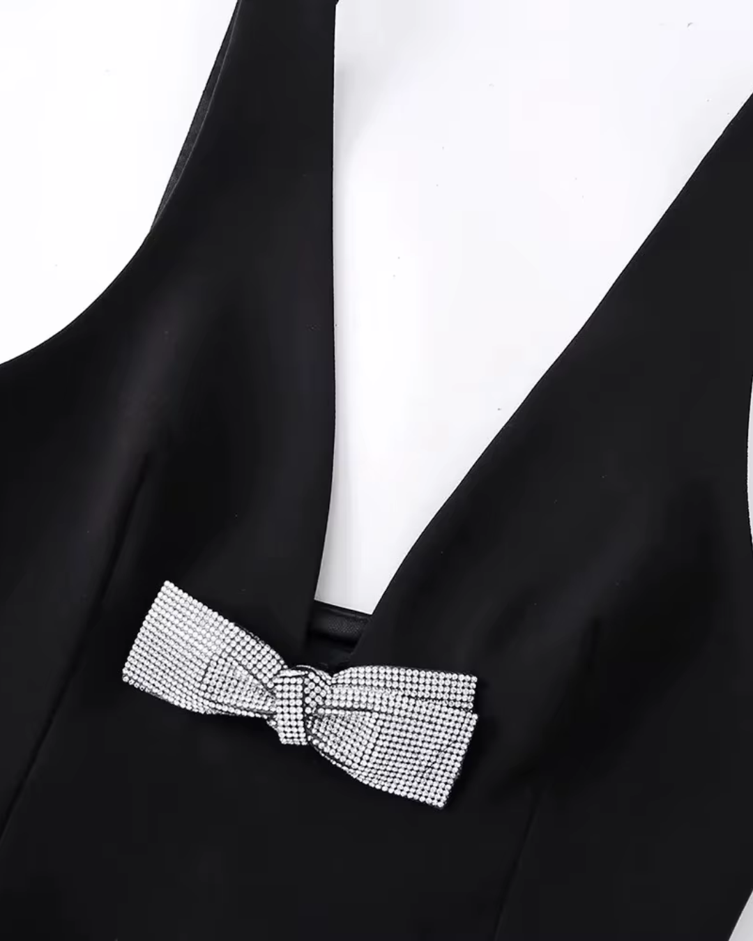 Strass Strik Top met Open Rug en Rits voor Dames