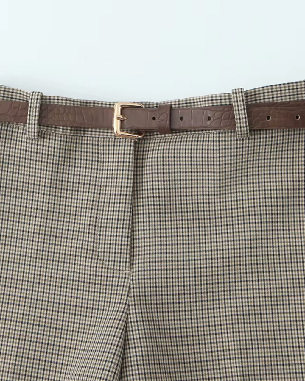 Geruite Hoge Taille Pantalon met Rechte Pijpen en Bijpassende Riem voor Dames