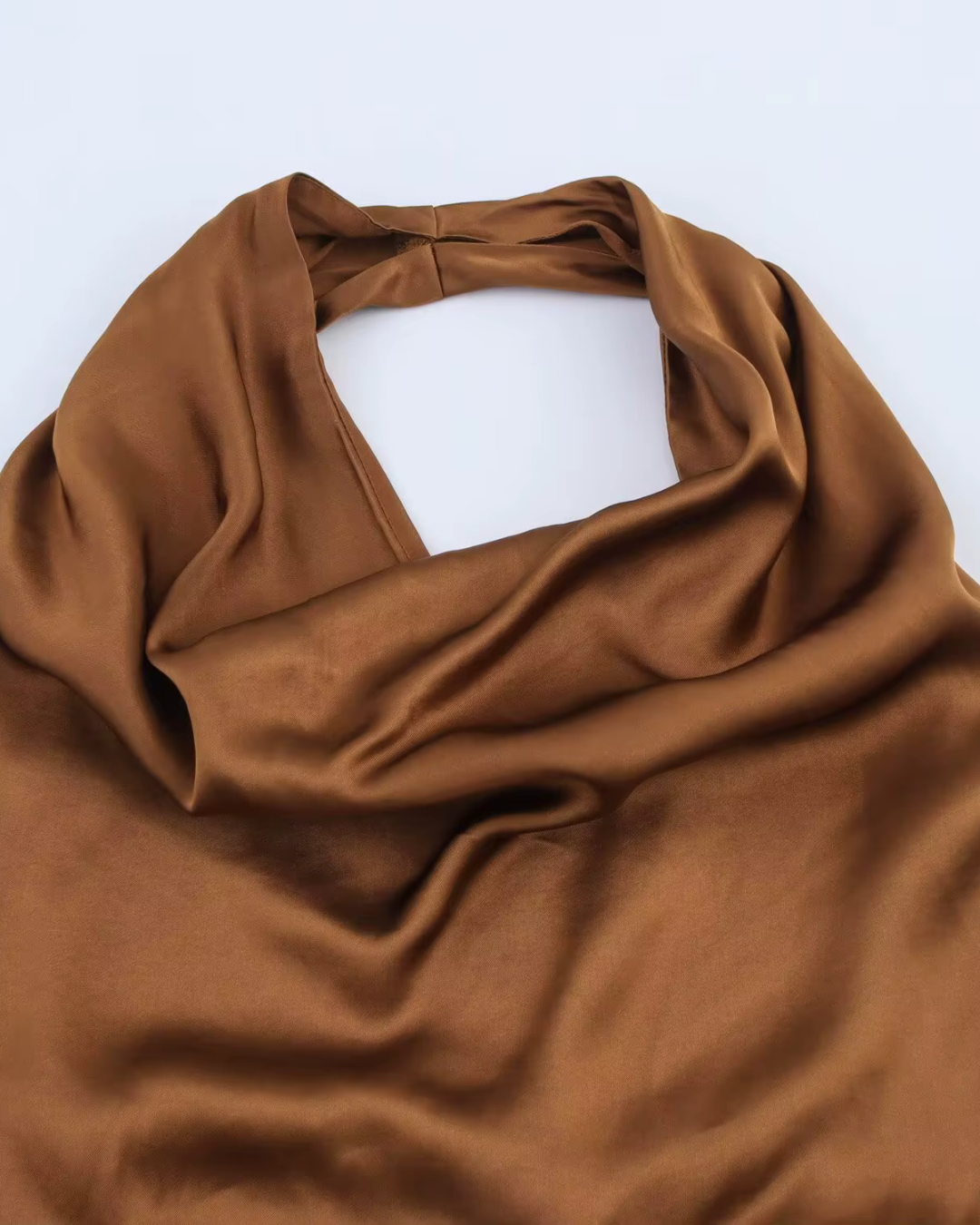 Bruine Satijnen Midi Halterjurk voor Dames