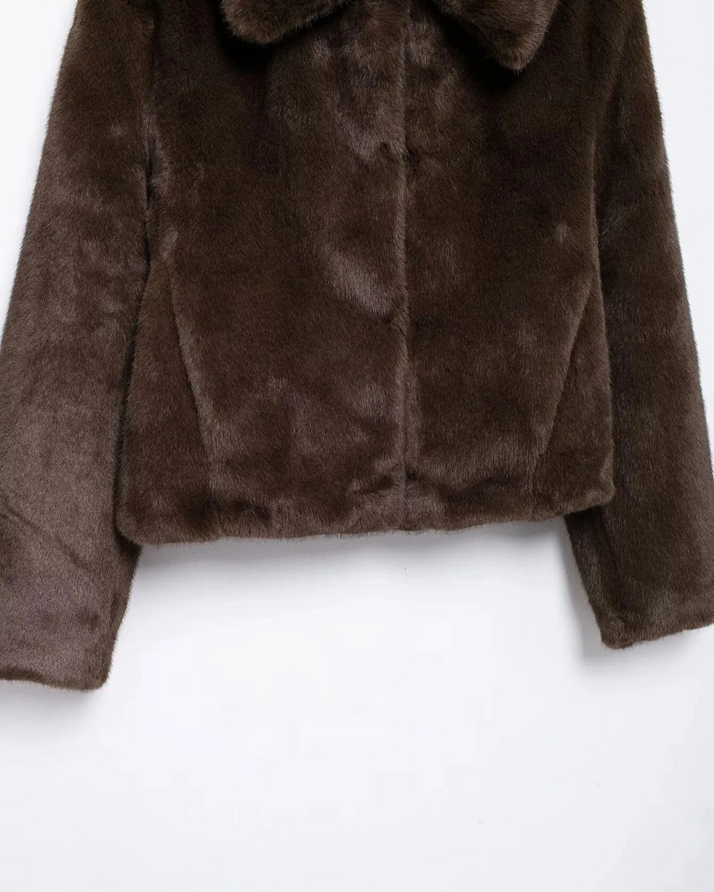 Retro Korte Bruine Bont Jas met Revers & Lange Mouw voor Dames