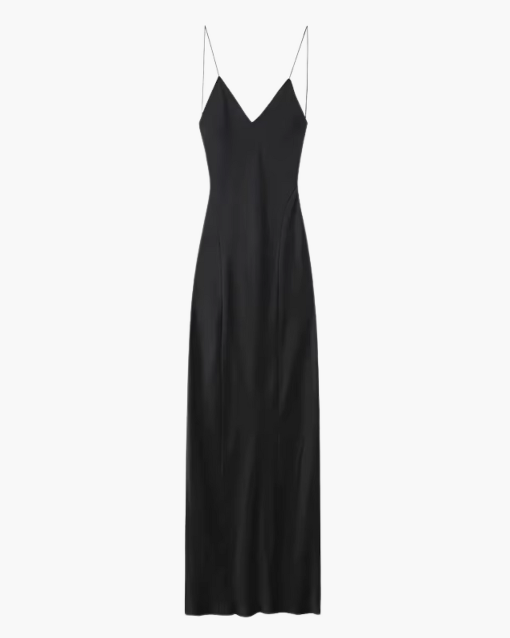 Satijnen Lange Zwarte Jurk met Spaghetti Bandjes voor Dames