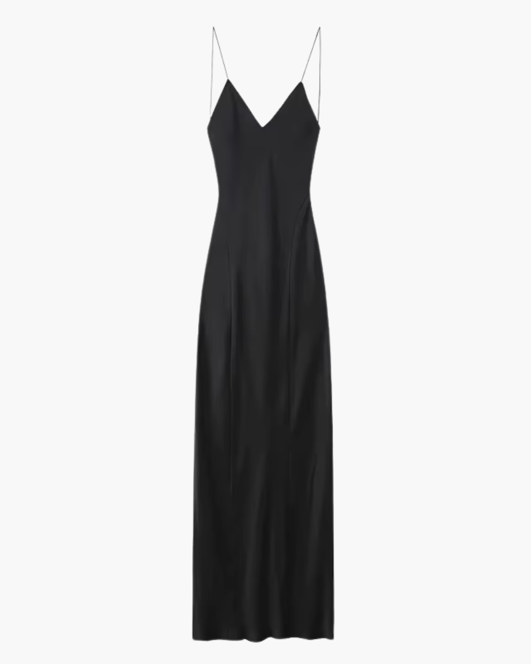Satijnen Lange Zwarte Jurk met Spaghetti Bandjes voor Dames