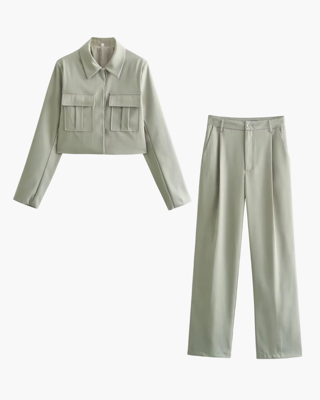 Trendy Groene Tweedelige Jas en Broek Set voor Dames