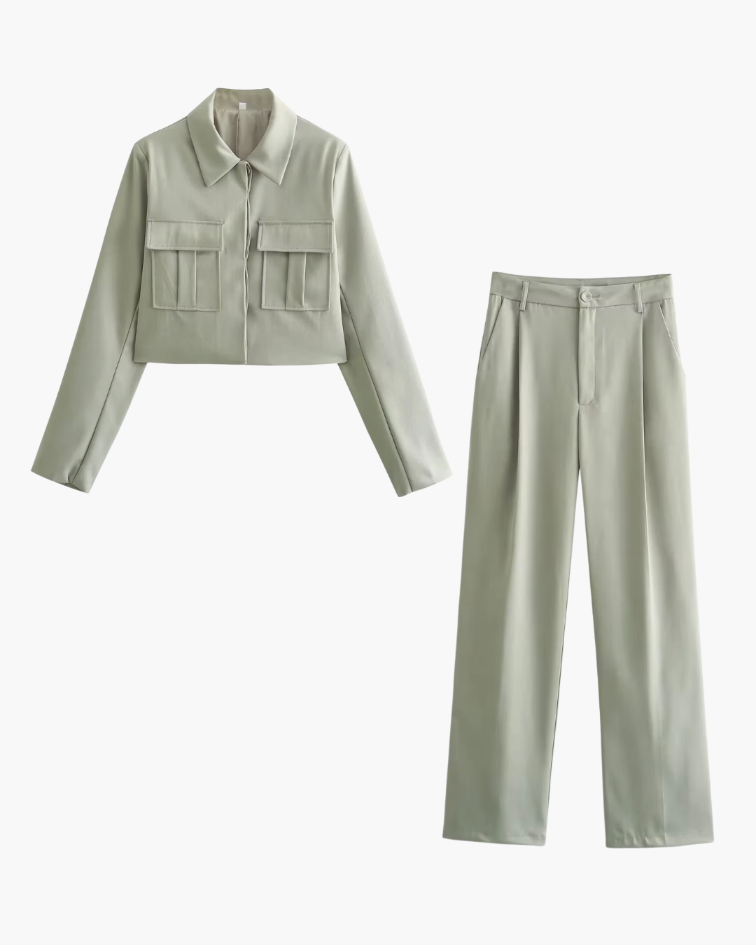 Trendy Groene Tweedelige Jas en Broek Set voor Dames