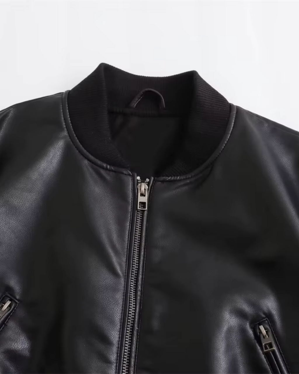 Korte Kunstleren Zwarte Motorjas Voor Dames