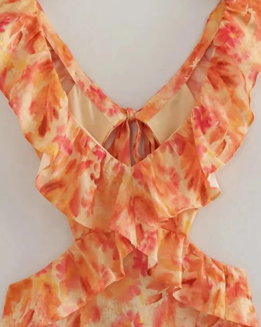 Oranje Backless Maxi Jurk met Ruche en Print voor Dames