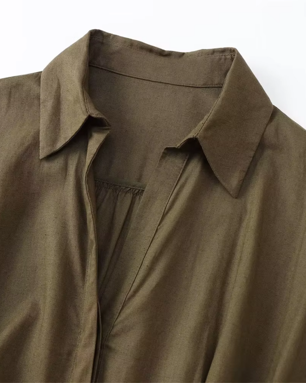 Leger Groene Linnen Mix Midi Jurk voor Dames