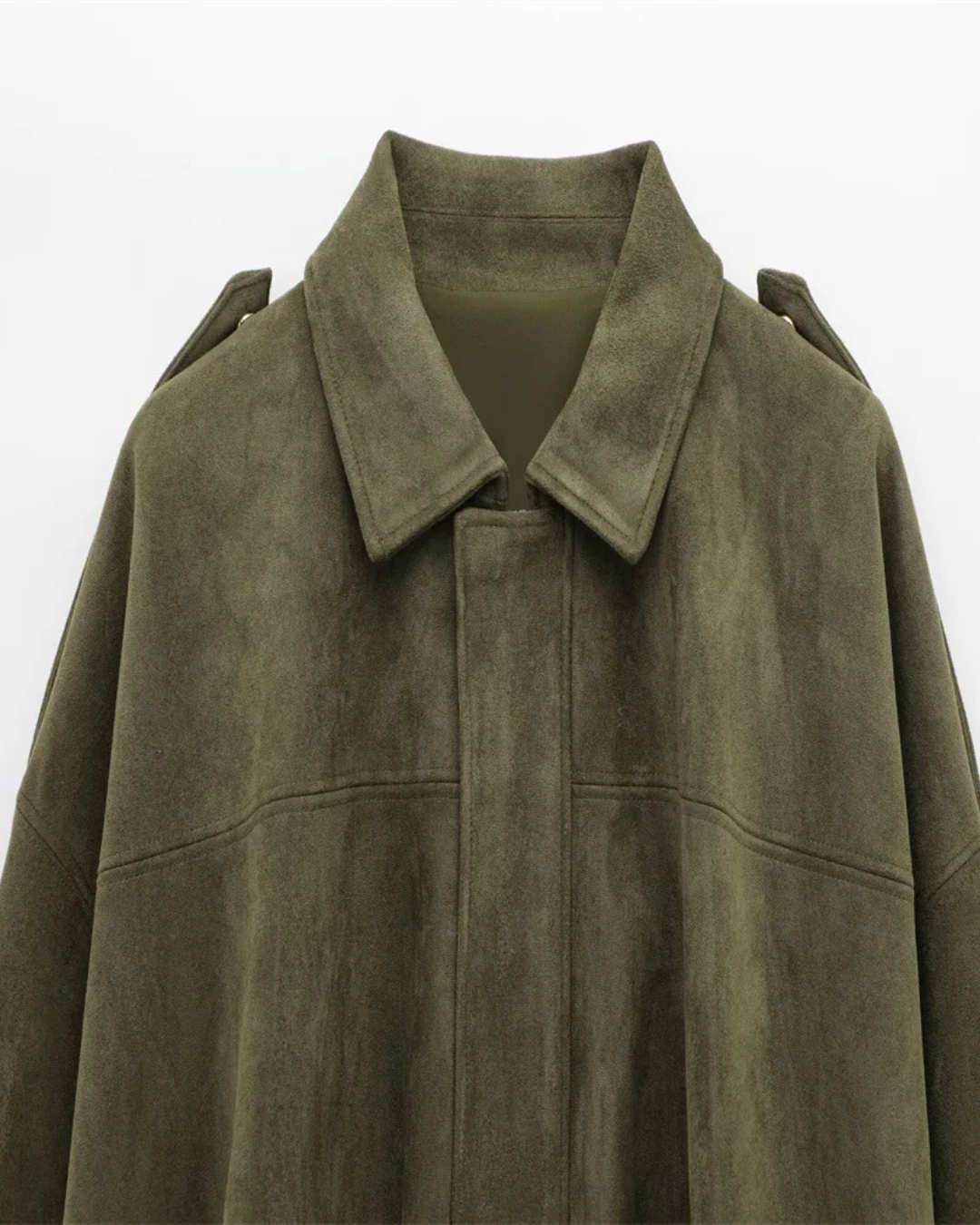 Stijlvolle Olijfgroen Faux Suede Jas met Kraag voor Dames