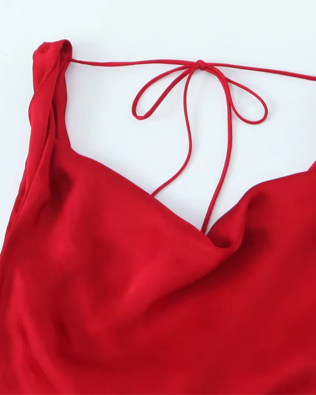 Rode Satijnen Lange Jurk met Spaghetti Bandjes en Open Rug voor Dames