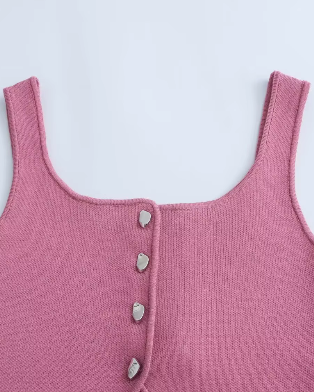 Roze Gebreide Korte Tanktop met Smalle Bandjes voor Dames