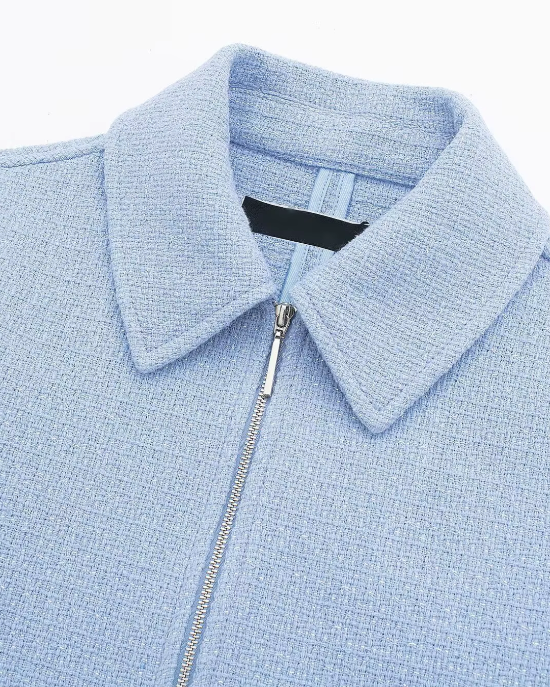 Chique Korte Jas met Rits en Zakken in Blauw voor Dames