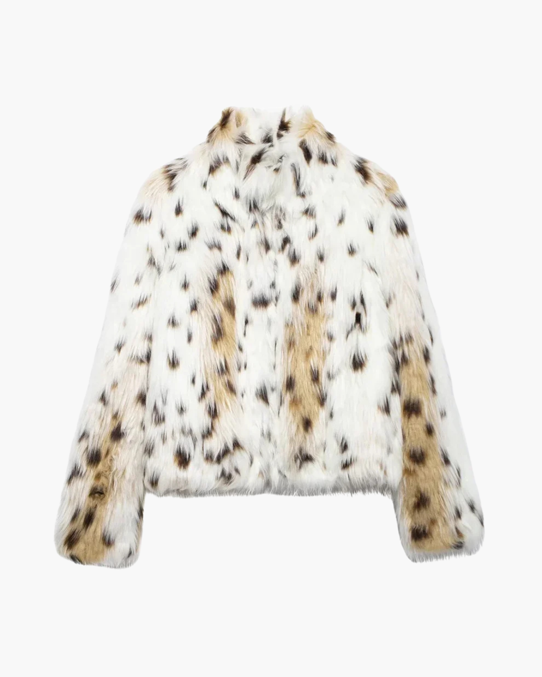 Korte Warme Diervriendelijke Bont Jas Met Panterprint voor Dames