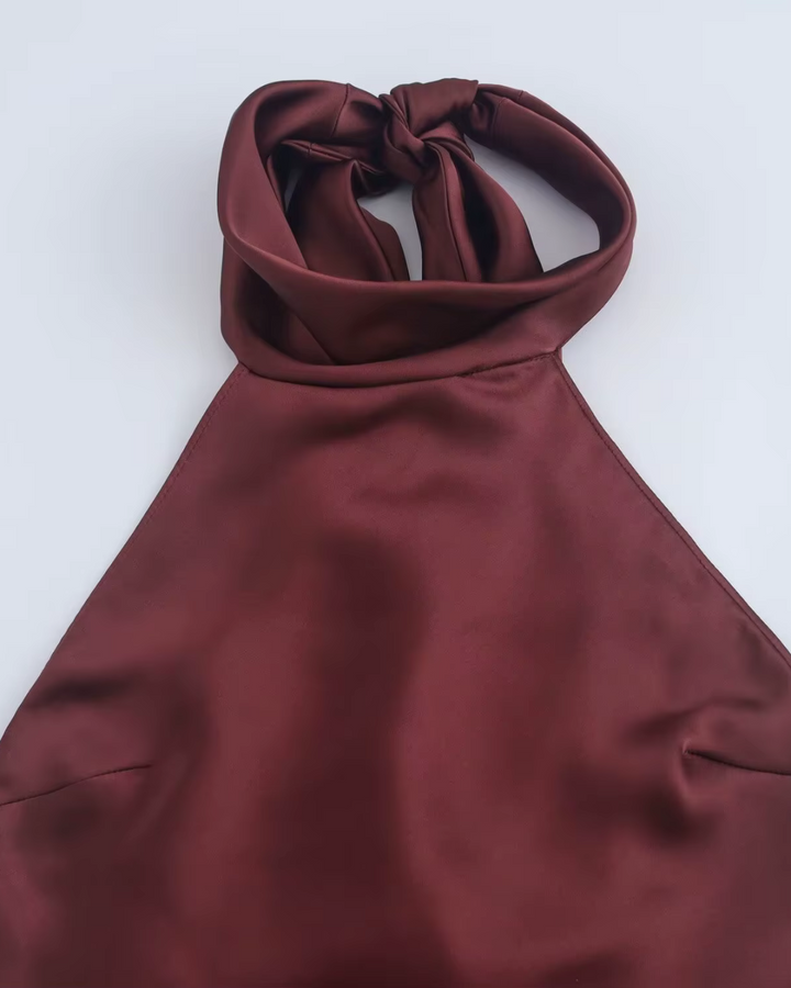 Rode Satijnen Halter Jurk met Open Rug voor Dames