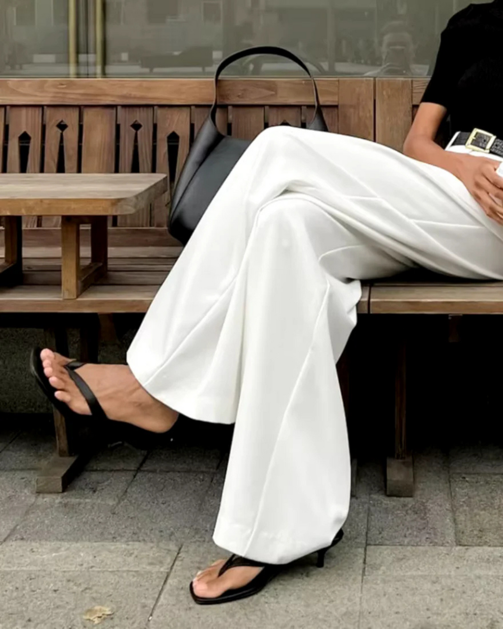 Effen broek met wijde pijpen zonder riem voor Dames