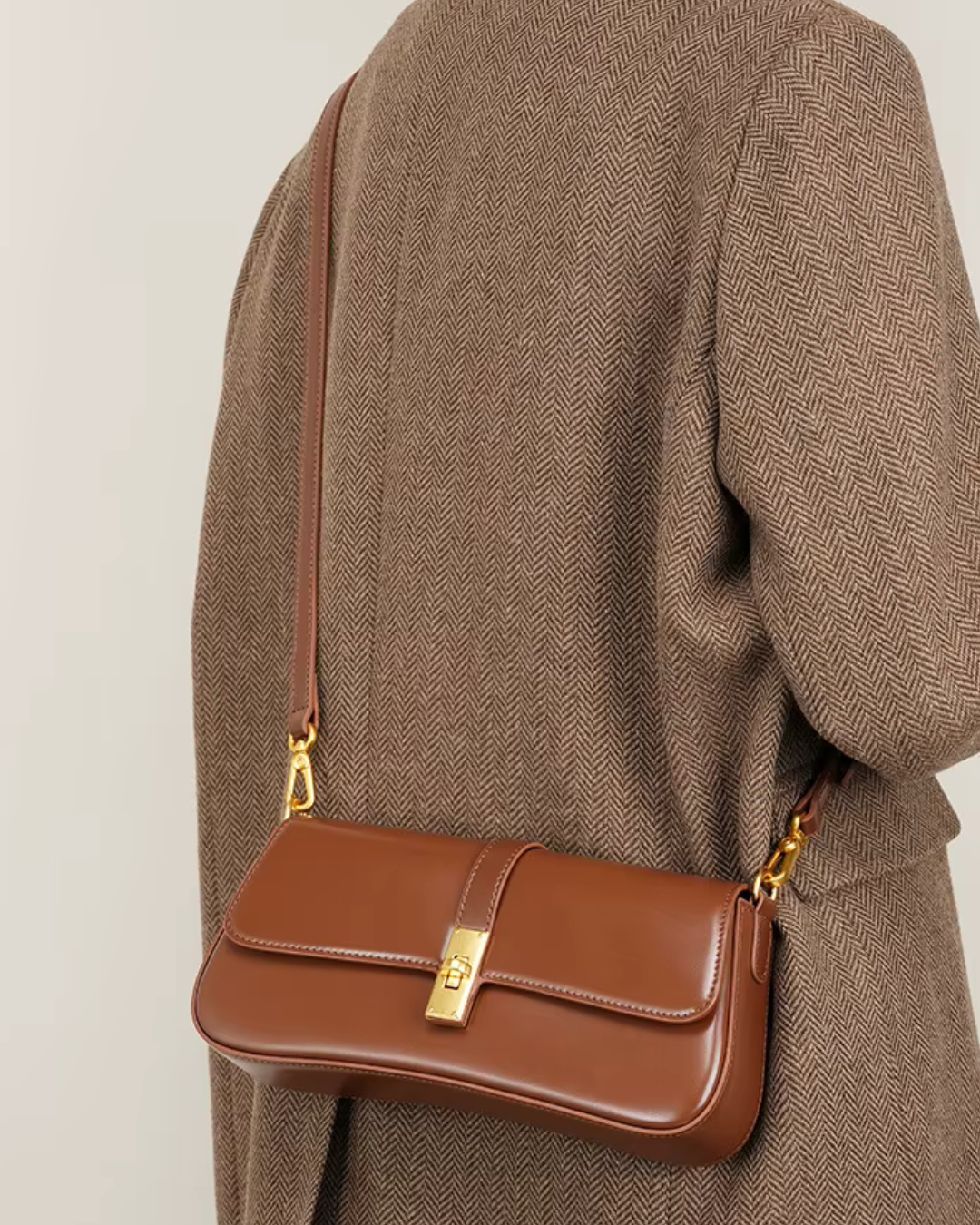 Bruine Leren Schoudertas voor Dames