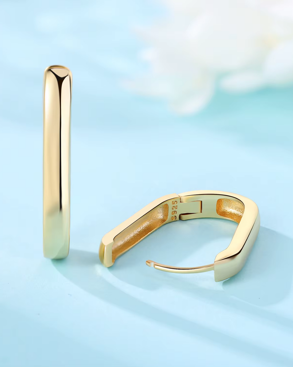 925 Sterling Goldplated U-Vormige Hoepel Oorbellen voor Dames