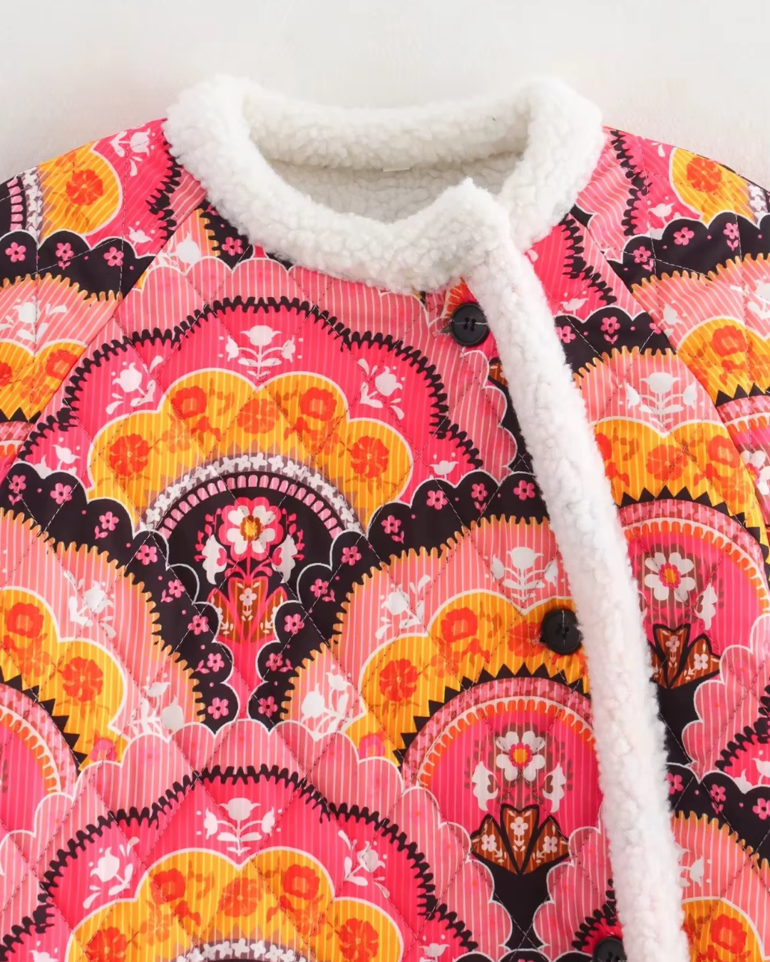 Vintage Lamswool Winterjas met Retro Print voor Dames