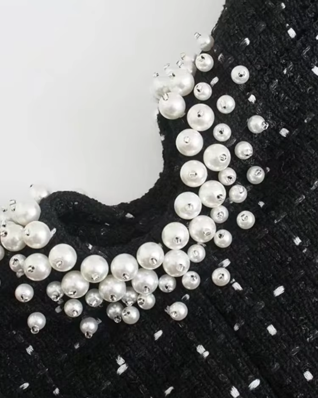 Chique Vintage Zwarte Mini Jurk met Parels voor Dames