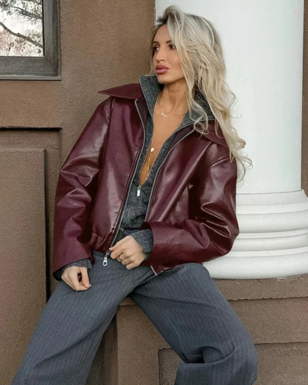 Vintage Oversized Leren Retro Jas voor Dames