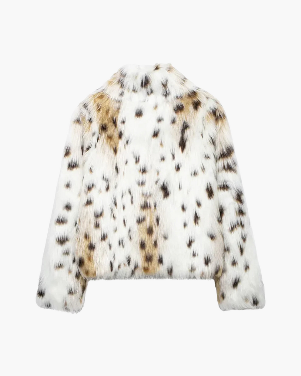 Korte Warme Diervriendelijke Bont Jas Met Panterprint voor Dames